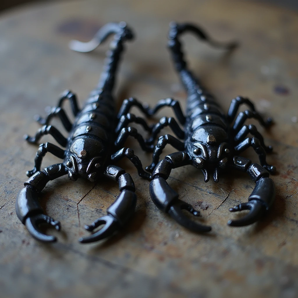 realistic goth earrings, black scorpion, detailed gothic, dramatic emoji