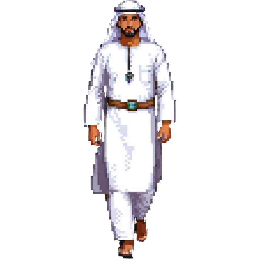 Arab man walking, wearing traditional white thobe and headscarf emoji