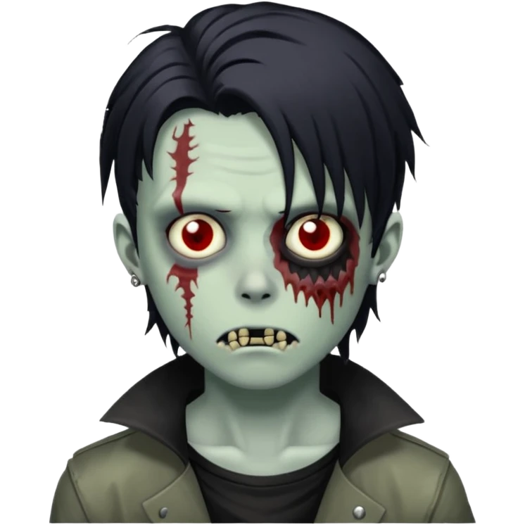 zombie boy with black anime wolfcut medium long hair and piercings emoji