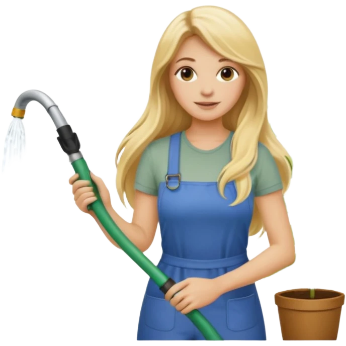 blonde long hair female gardener hose emoji