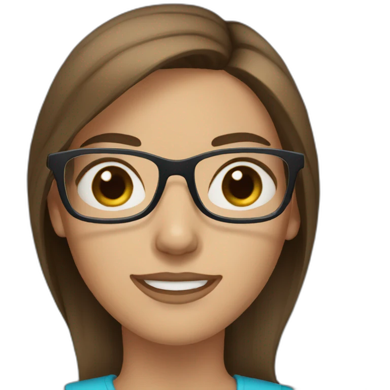 women brown hair, blue eyes and glasses emoji