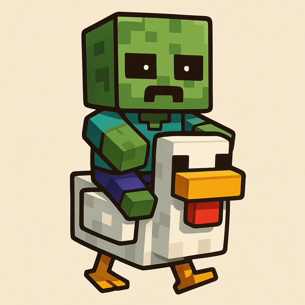 a chicken jockey, a small zombie riding a chicken, in a fun and clear style emoji