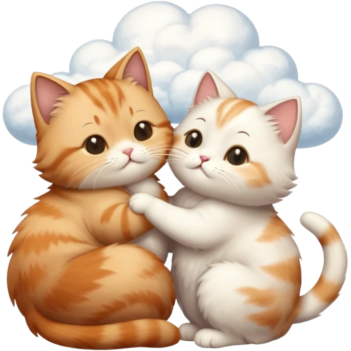 Cats kiss each other and a cloud flies above them with the phrase tsem emoji