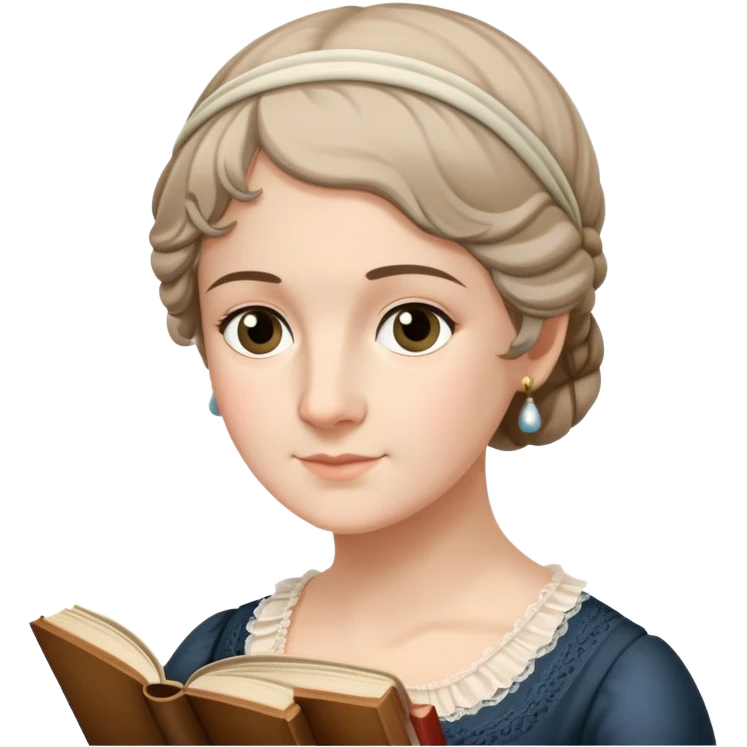 jane austen looking at a book emoji