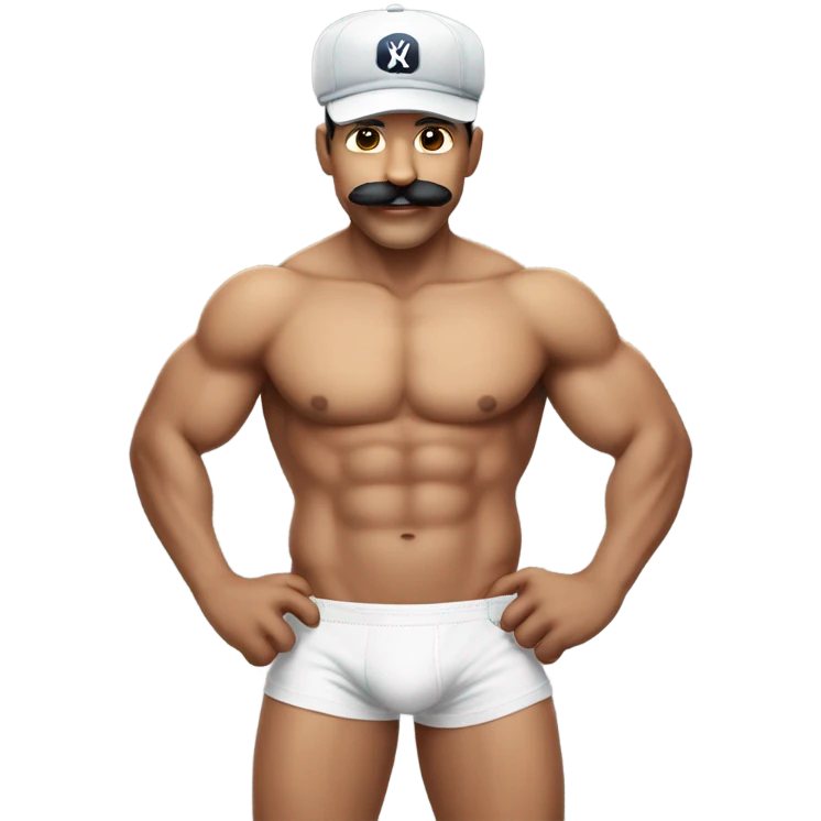 Muscular furry male underwear with black moustache and casquette yankee  emoji