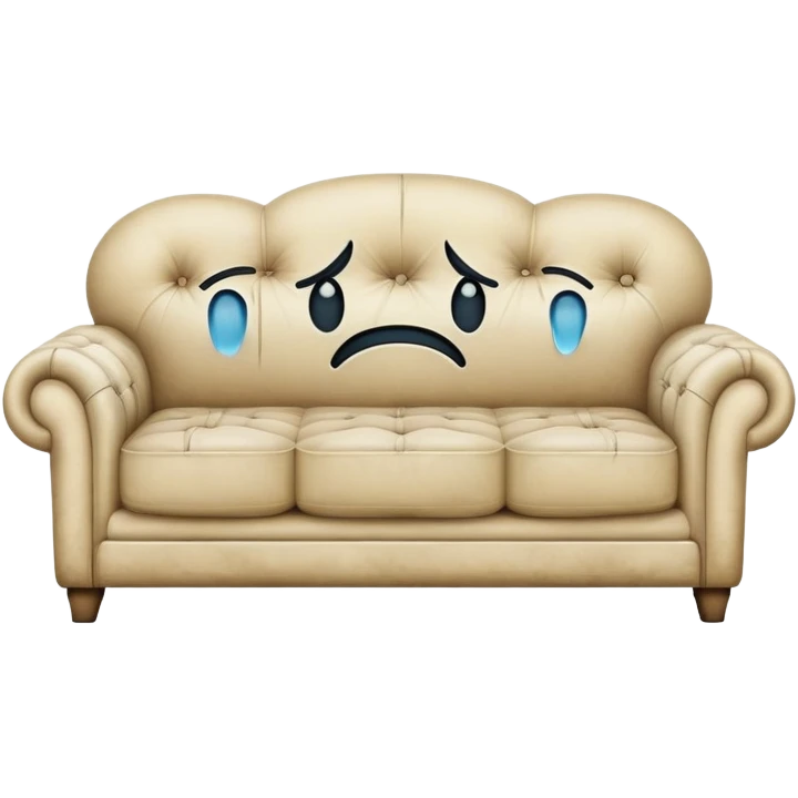 A couch with a face that is crying tears and looks sad emoji