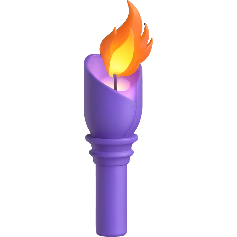 a violet torch inspired by NYU, with a glowing flame and elegant details emoji
