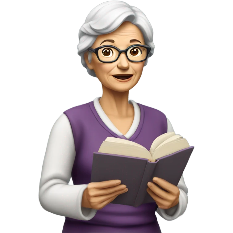3d hyper realistic senior woman reading  emoji