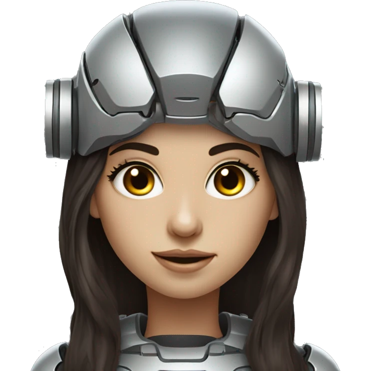 Cyborg robot girl dark brown long hair add eyelashes and headgear emoji