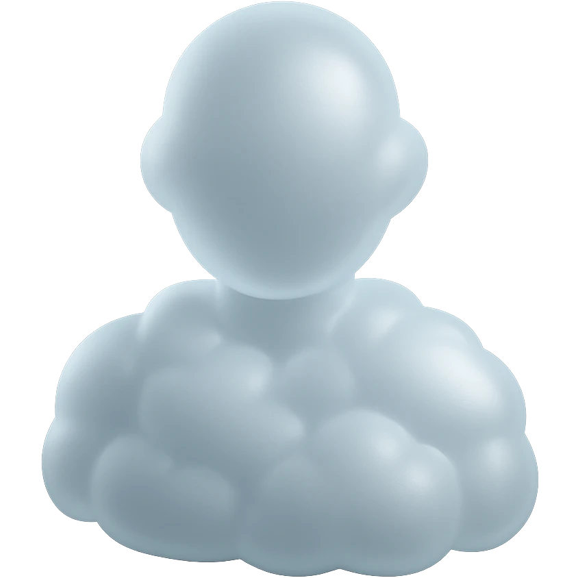 matte glass style, person shoulder up, entirely made of white convex fluffy clouds, front view emoji