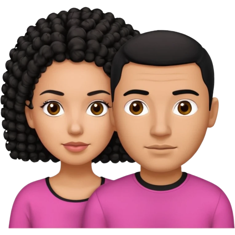 A picture if a couple, the man is a Mexican man with  black hair, a buzz cut and black shirt on.the woman is mixed with black and white, with curly hair and a pink shirt on emoji