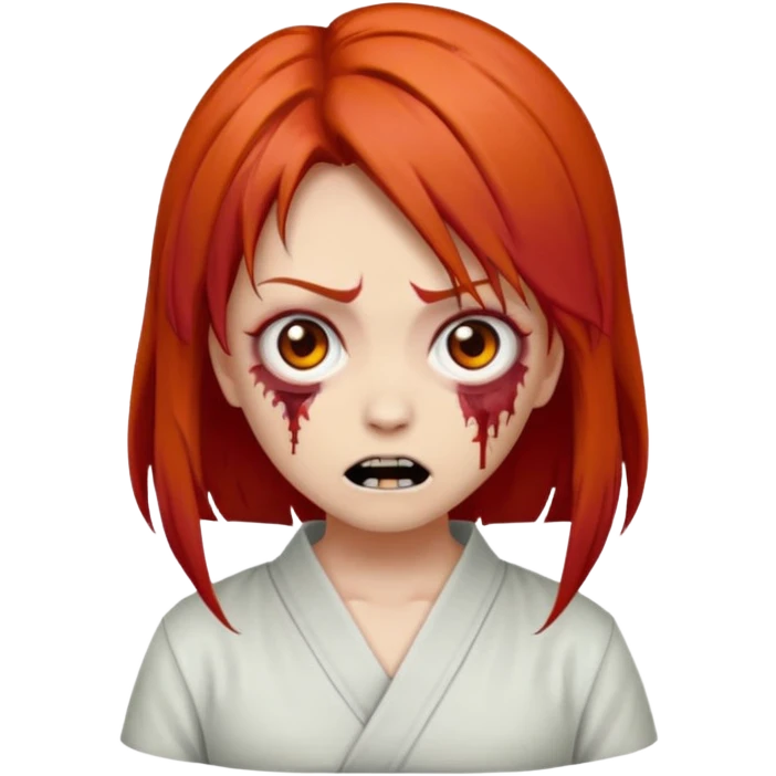 zombie emoji Paklov, dark orange red hair, hair styled in the shape of megumi from jujutsu kaizen, emoji