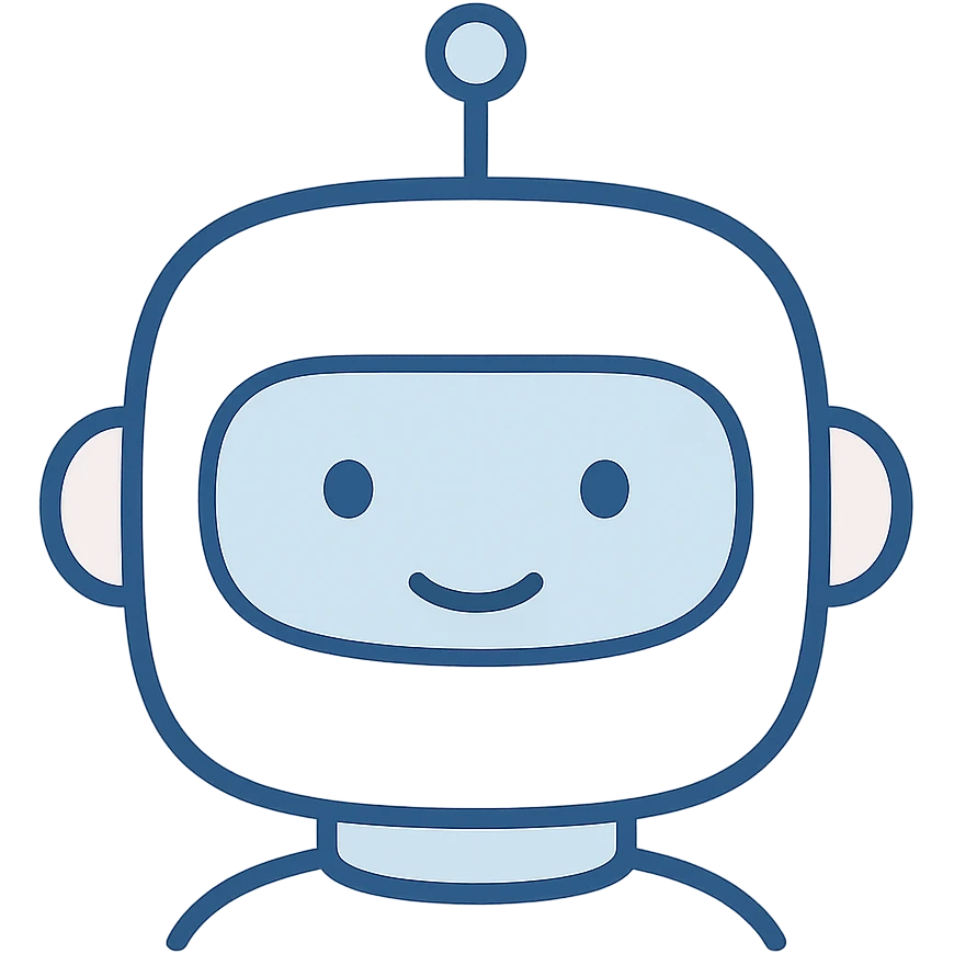 sweet white robot head, small light blue eyes, soft contours, minimalistic and gentle style emoji