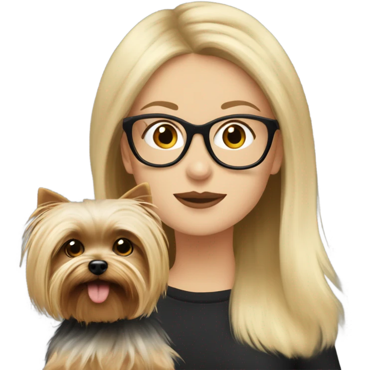 White girl, blonde hair, wearing glasses kisses Yorkshire terrier  emoji