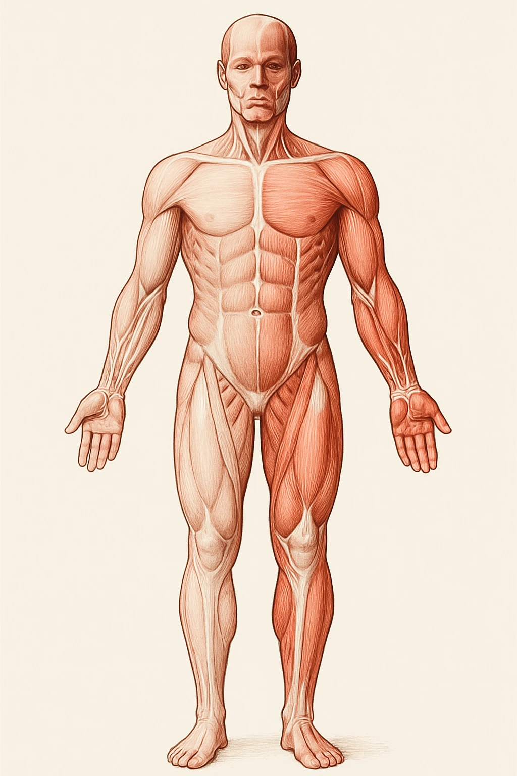 Anatomical style illustration showing a human body with muscles less developed on one side due to asymmetries, highlighting the muscular difference between the two sides, variant 4. emoji