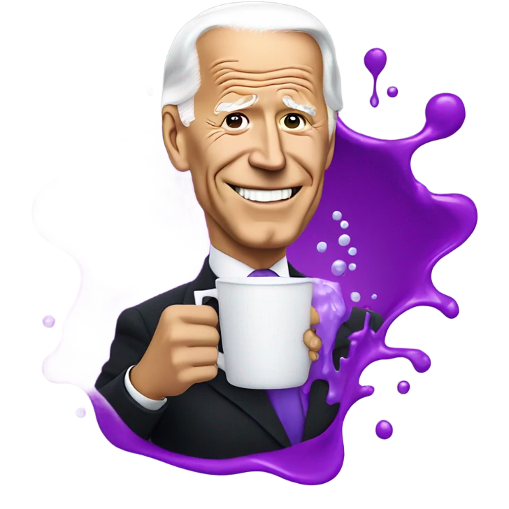 biden with purple liquid spilling out of white cup emoji