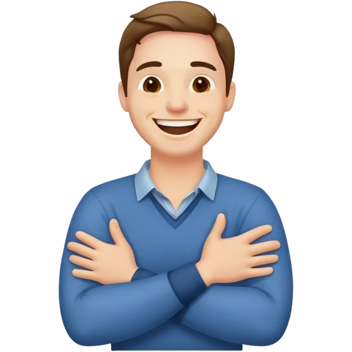 man laughting holding his neck with both hands arms crossed emoji
