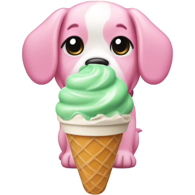 Pink puppy eating mint ice cream emoji