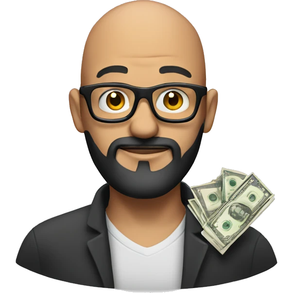 A man, bald, with  black beard, glasses and with money in his hand emoji