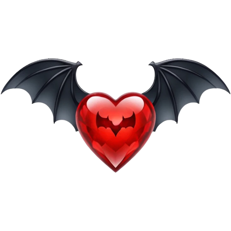 crystal red heart with black bat wings emoji