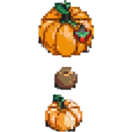 heart with a small mushroom on the left and a pumpkin on the right, vibrant colors, pixel art style emoji