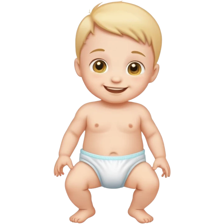 baby standing in a diaper, smiling, classic emoji look emoji