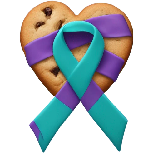 Purple teal Suicide awareness ribbon, heart cookie emoji