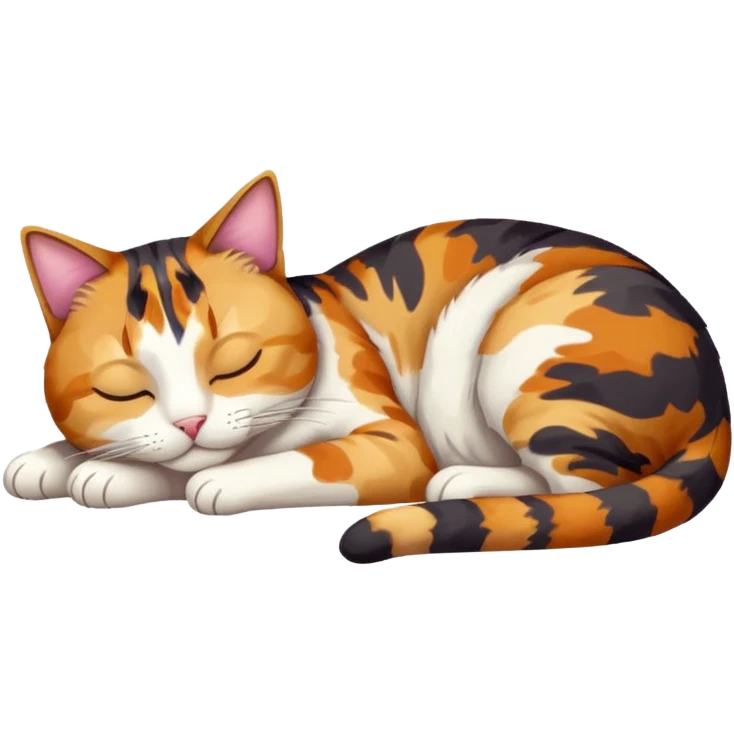 full body colourful light patched calico tabby cat sleeping emoji