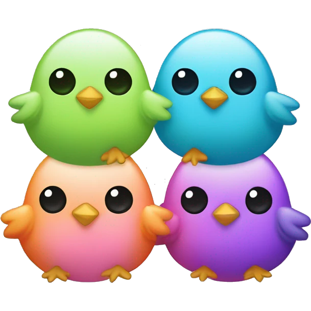 Two Deep Orange blue pink green yellow purple kawaii chicks emoji