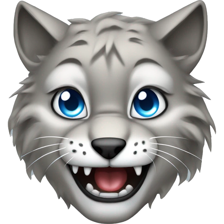 Grey lynx blue eyes growling with fangs emoji