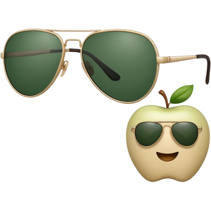aviator sunglasses with light beige frame and dark green lenses, Apple emoji style, no text emoji