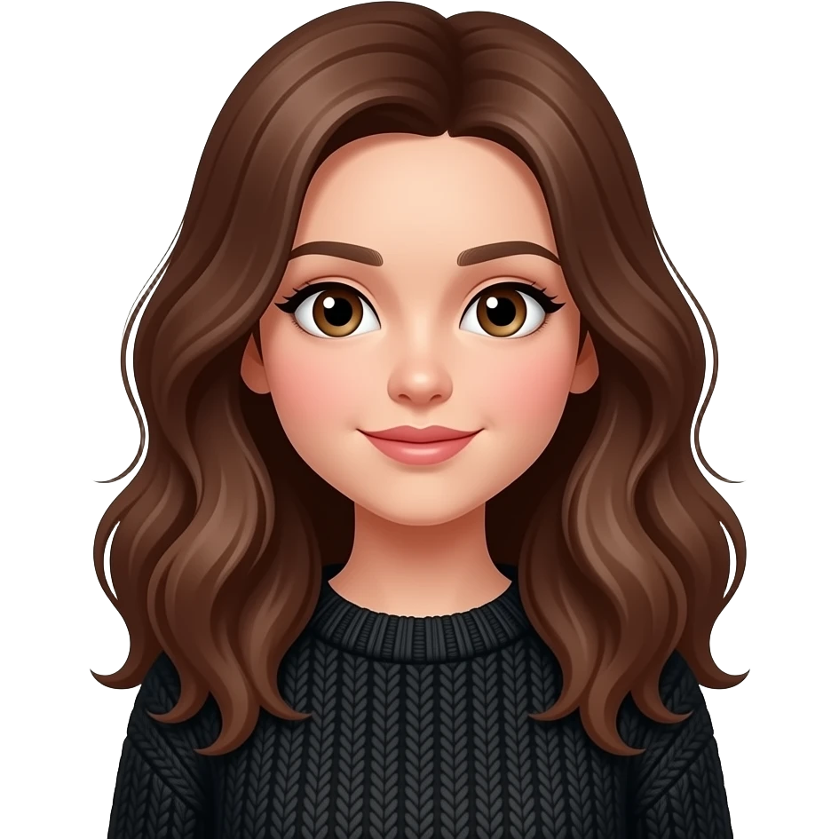 kahverengi saçlı kahverengi gözlü uzun dalgalı saçlı güzel burun üstünde siyah bir kazak olsunlu bir kız olsun sadece yüzü olsun emoji