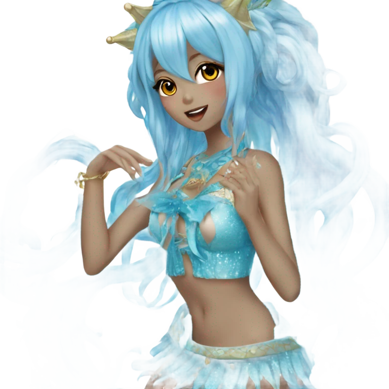 hime gyaru siren, blue skin, fins emoji