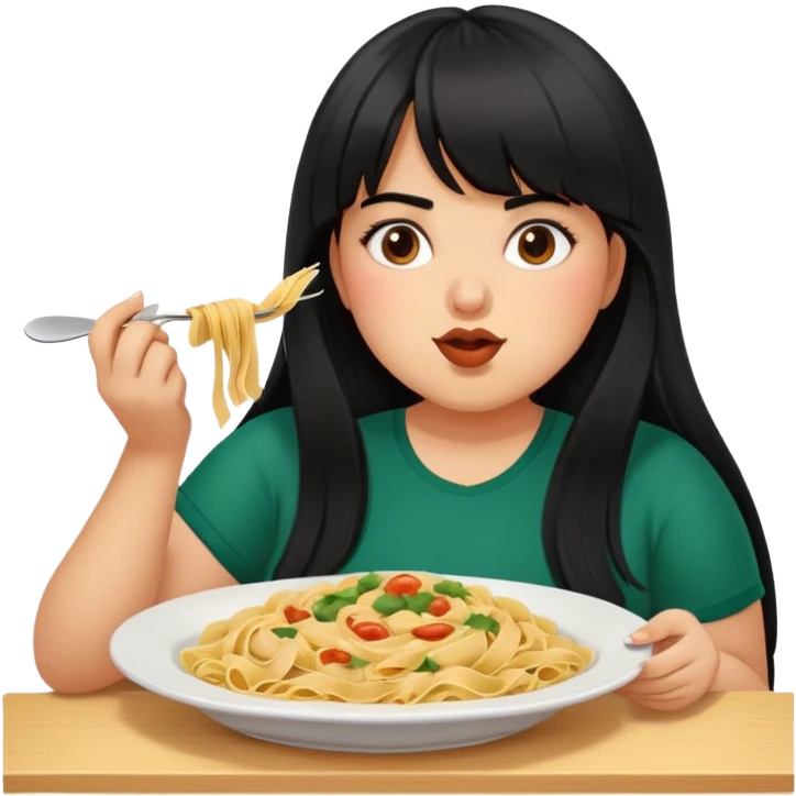Mexican girl with bangs black long hair plus size with pasta emoji