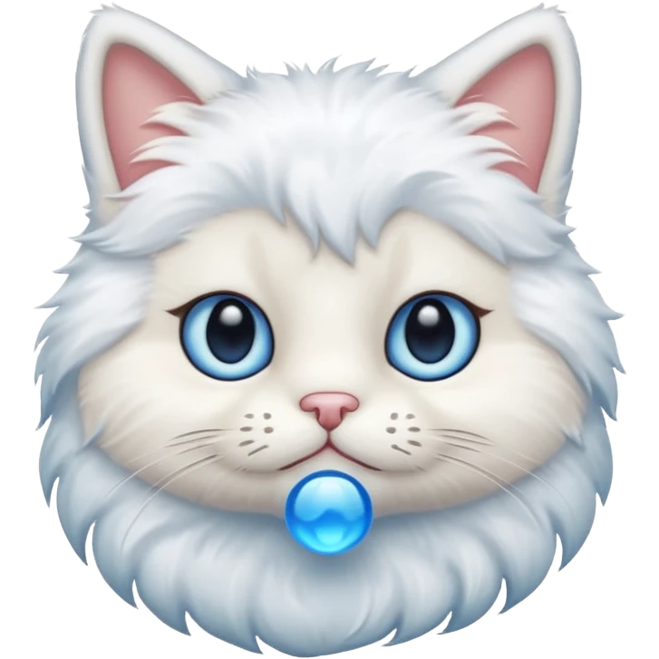 Teddy cat with white fur and blue eyes iOS style emoji