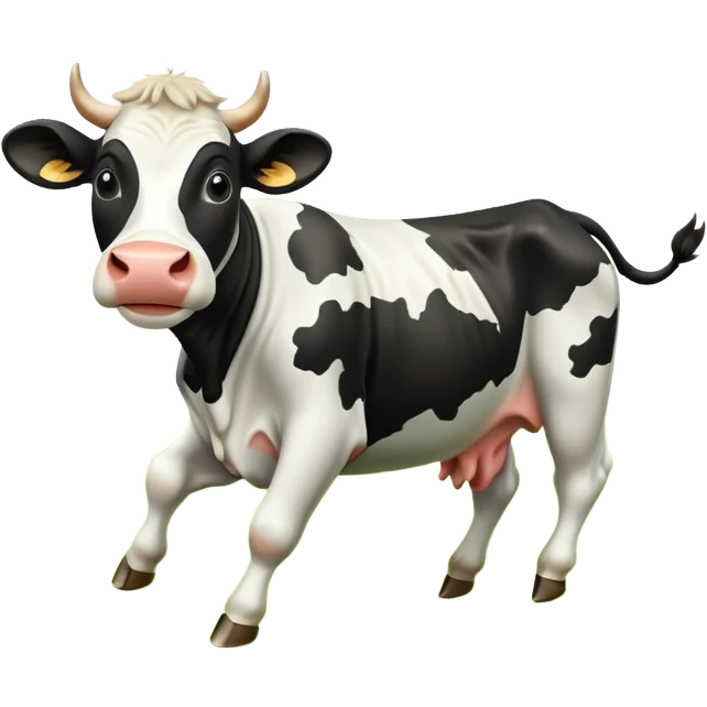black and white cow jumping in a grass field emoji