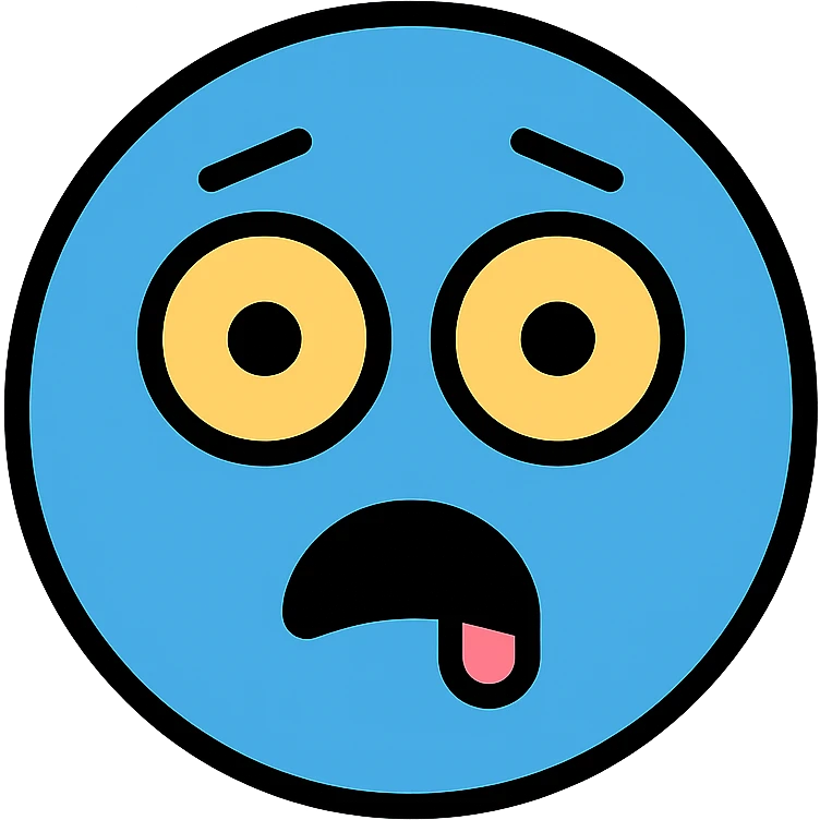 color outline icon of a blue face with a dumb expression emoji