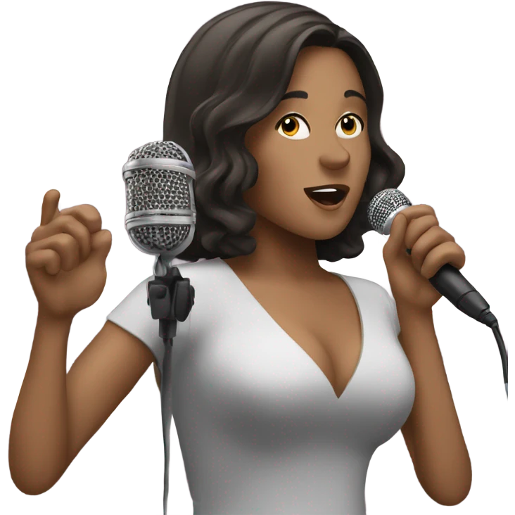 brunette woman singing with a microphone  emoji