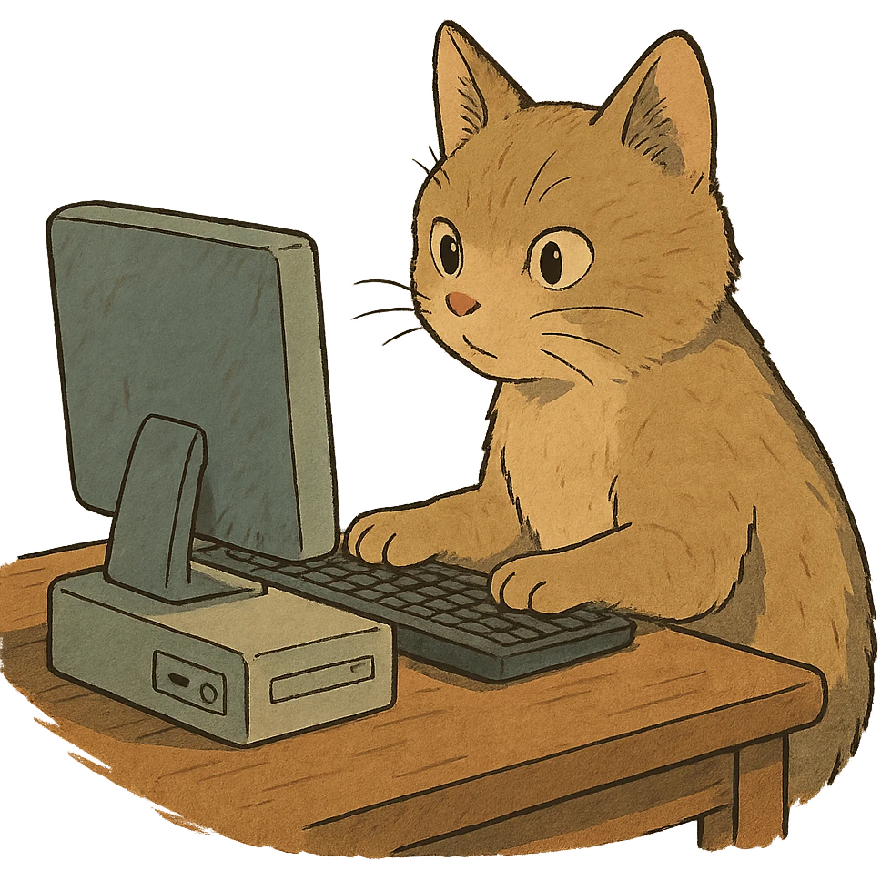 cat at a computer in ghibli style emoji