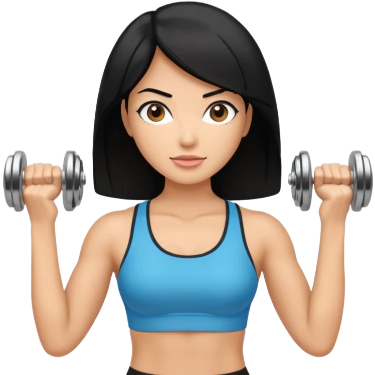 mujer fit con pelo negro y sosteniendo 2 mancuernas emoji