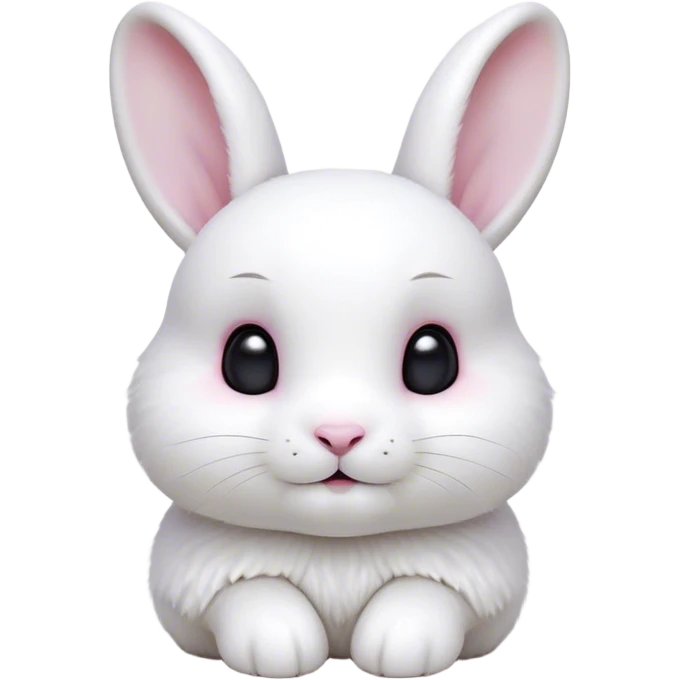 Cinematic Cute White Rabbit Portrait Emoji, Head tilted playfully and inquisitively, featuring a luxurious, silky white fur with soft, twitching ears, round, sparkling dark eyes filled with curiosity, Simplified yet irresistibly adorable features, highly detailed, glowing with a warm, friendly glow, high shine, affectionate and lively, stylized with a touch of whimsy, bright and endearing, soft glowing outline, capturing the essence of a mischievous yet loving bunny, so playful it feels like it could hop out of the screen and into your arms! emoji