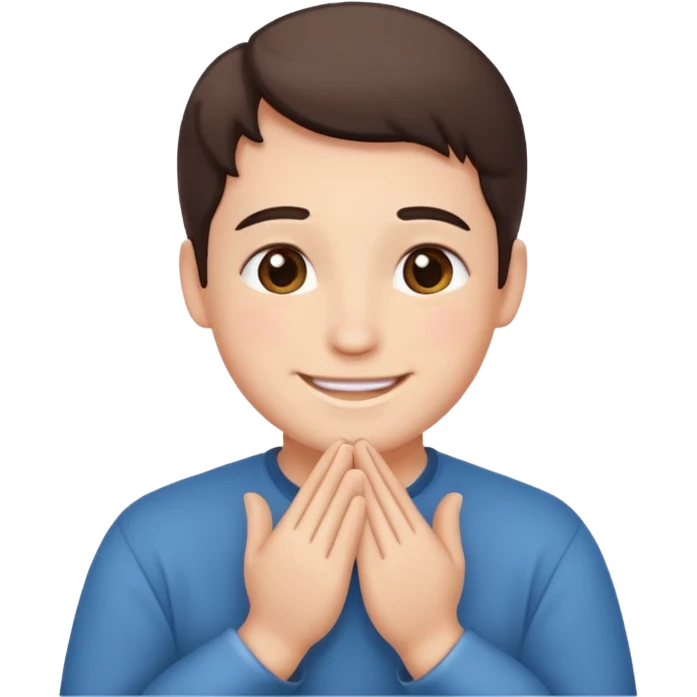 Create a blushing smile face with prayer hands by his cheek  emoji