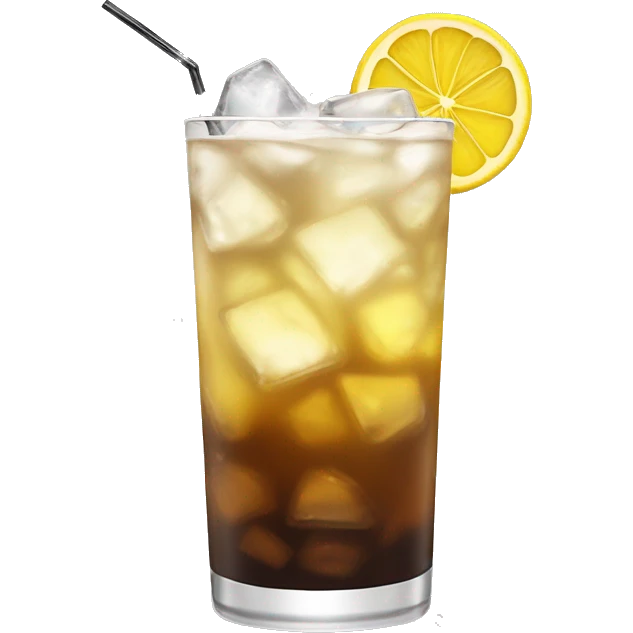 a tall and thin highball cocktail with 2 colors, brown on the bottom and light yellow on top with crush ice and a straw, juste one drink, clear separation between colors emoji