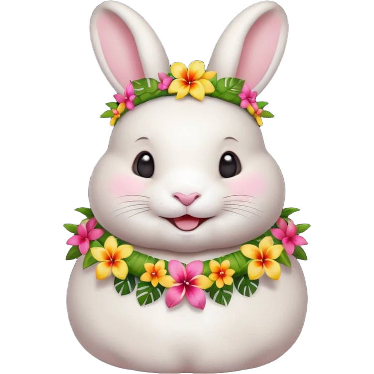 A chubby rabbit with a colorful tropical lei, smiling sweetly. emoji