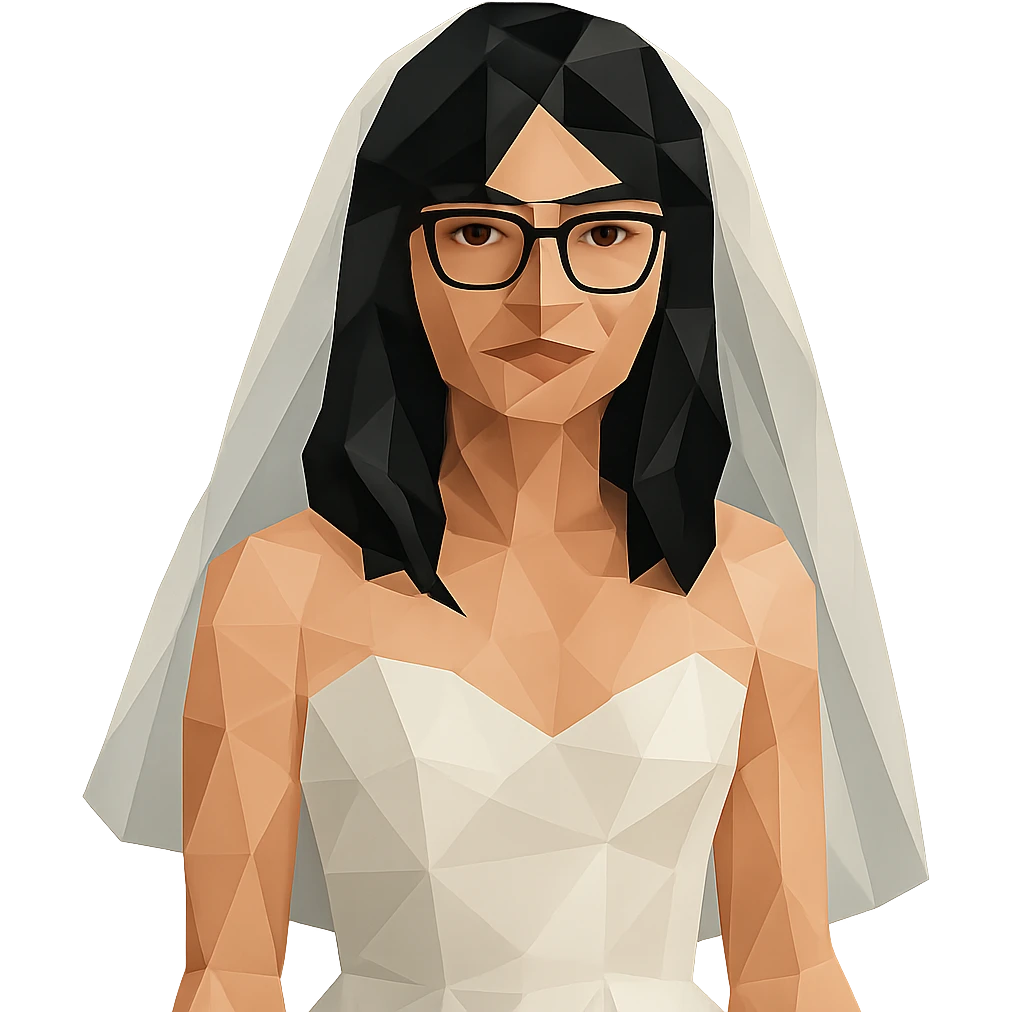 girl with black hair in glasses in a wedding dress emoji