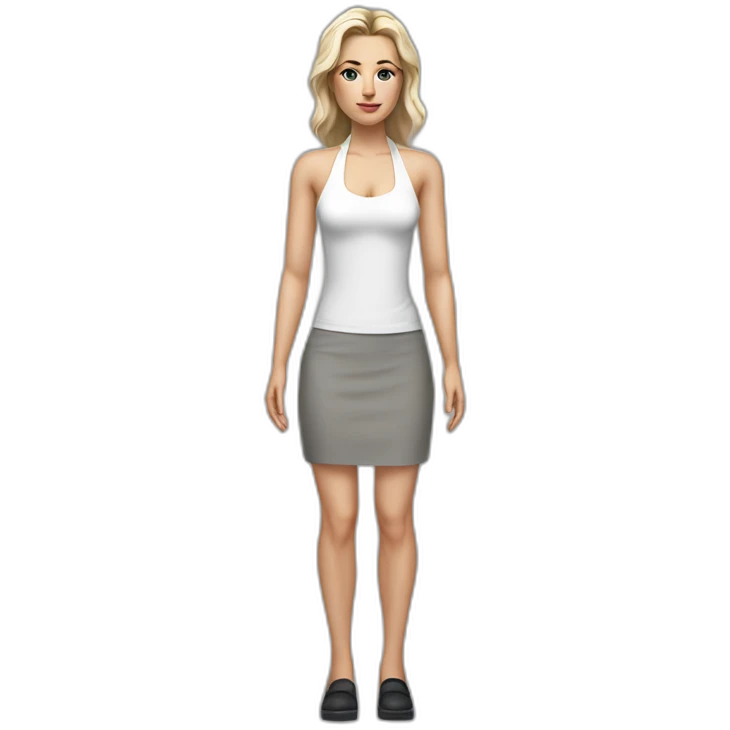 realistic caucasian woman white halter top grey short tight skirt black shoes emoji