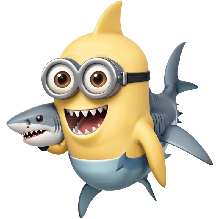 A minion with shark teeth and a shark body emoji