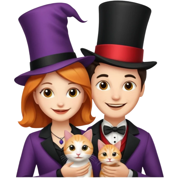 magician couple and their pet cat emoji