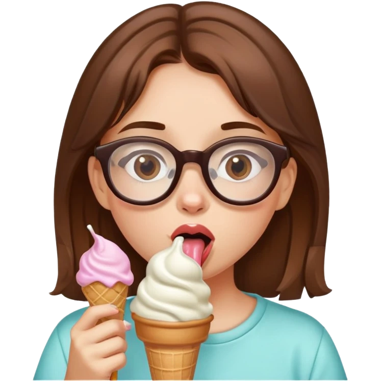 una ragazza castana con gli occhiali che lecca un gelato emoji