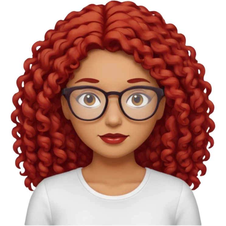 rizada peli roja tono fuerte , trigueña , con lentes y top blanco pelo largo  emoji